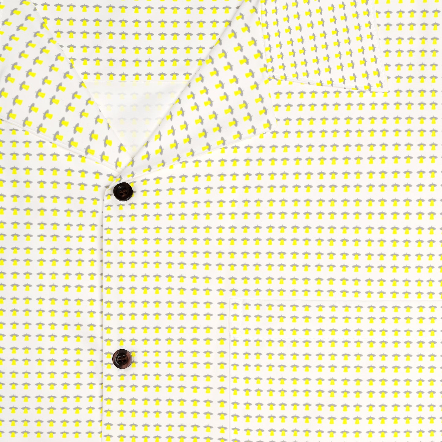 Waving UFO Small Print Short Sleeve Button Up - White