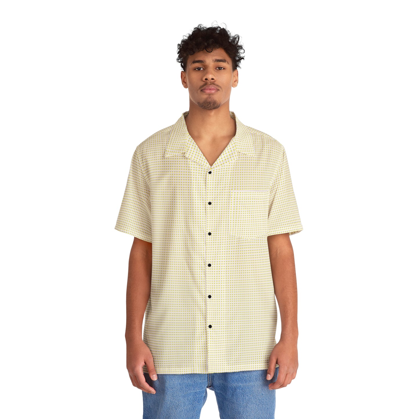 Waving UFO Small Print Short Sleeve Button Up - White