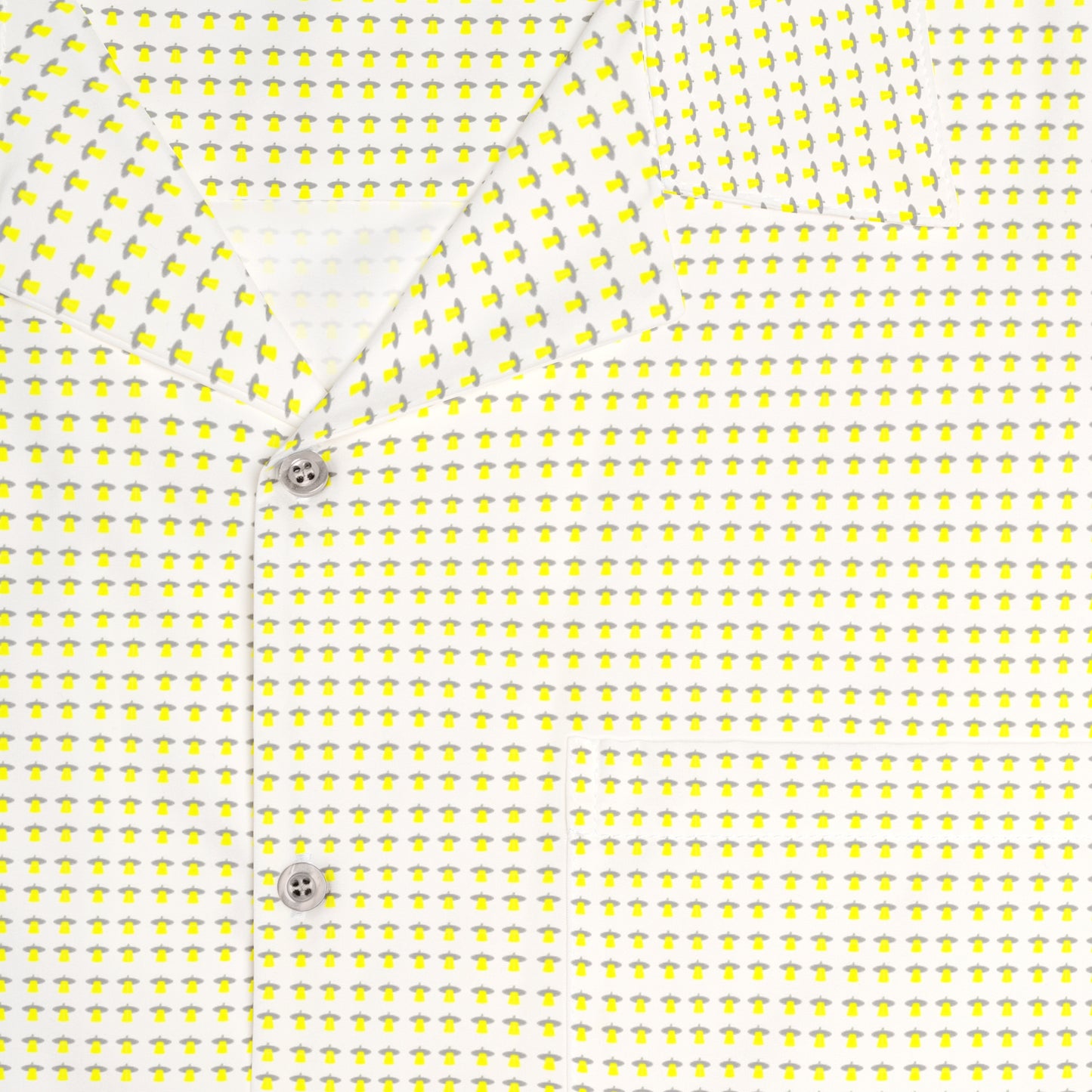 Waving UFO Small Print Short Sleeve Button Up - White