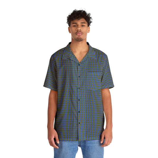 Waving UFO Small Print Short Sleeve Button Up - Dark Blue